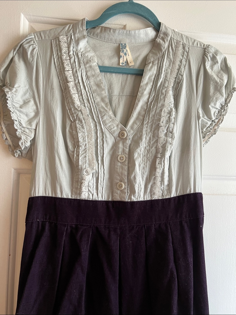 Light Gray Ruffled V-Neck with Dark Purple Dress